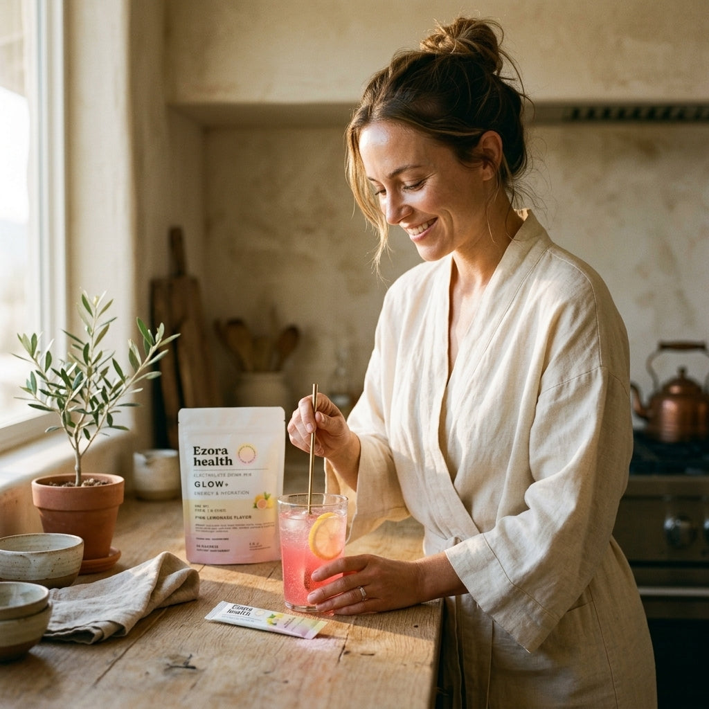 GLOW+ electrolyte drink for POTS hydration and skin benefits