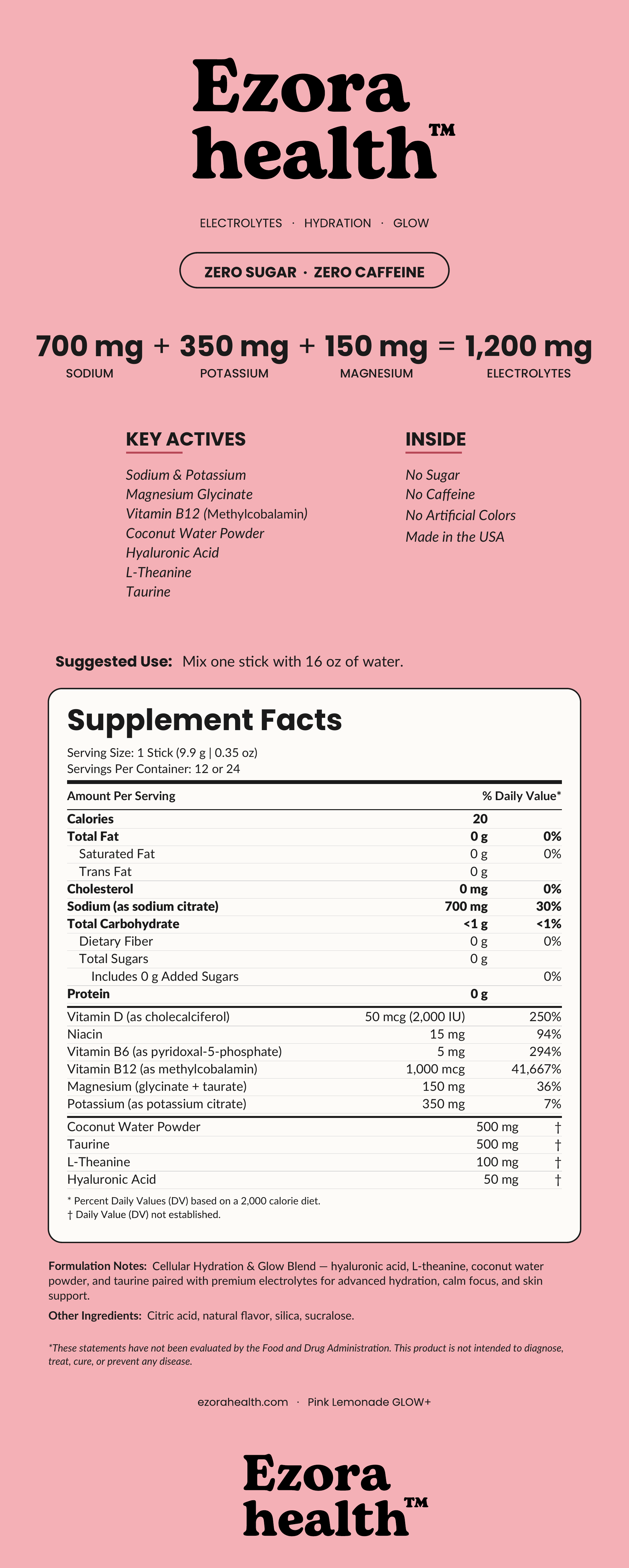 Glow+ nutrition label