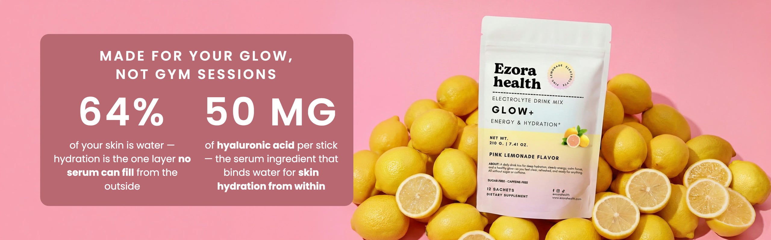 GLOW+ lifestyle shot — beauty electrolyte with hyaluronic acid