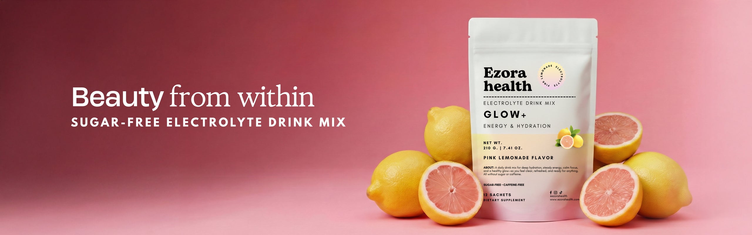 GLOW+ women's electrolyte drink mix for skin hydration and energy — Ezora Health